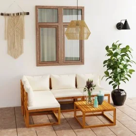 Garden furniture set, 5 pieces, cream cushions, solid acacia wood. by vidaXL, Garden sets - Ref: Foro24-3057657, Price: 435,1...