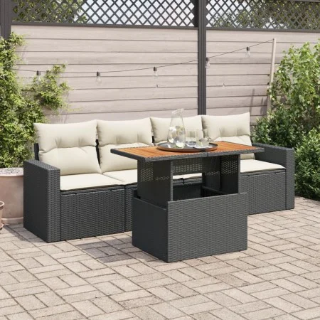 Set de muebles de jardín 5 pzas y cojines ratán sintético negro de , Conjuntos de jardín - Ref: Foro24-3326982, Precio: 335,3...
