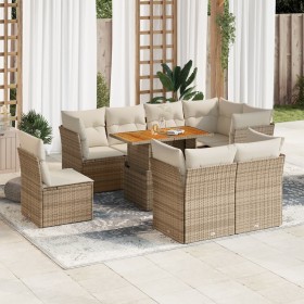 Set de sofás de jardín con cojines 9 pzas ratán sintético beige de , Conjuntos de jardín - Ref: Foro24-3326942, Precio: 650,8...