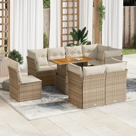Set de sofás de jardín con cojines 9 pzas ratán sintético beige von , Gartensets - Ref: Foro24-3326942, Preis: 650,60 €, Raba...