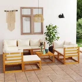 Garden furniture 10 pcs cream cushions solid acacia wood by vidaXL, Garden sets - Ref: Foro24-3057647, Price: 1,00 €, Discoun...