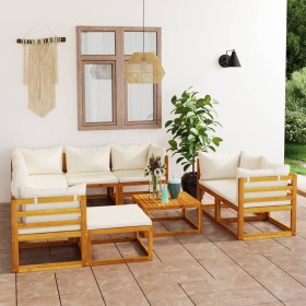 Muebles de jardín 10 pzas cojines crema madera maciza acacia