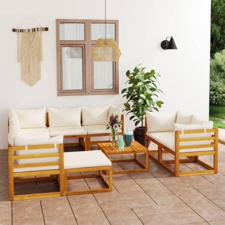 Garden furniture 10 pcs cream cushions solid acacia wood by vidaXL, Garden sets - Ref: Foro24-3057647, Price: 995,15 €, Disco...