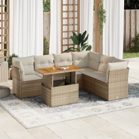 Set sofás de jardín 7 piezas y cojines ratán sintético beige de , Conjuntos de jardín - Ref: Foro24-3326935, Precio: 501,47 €...