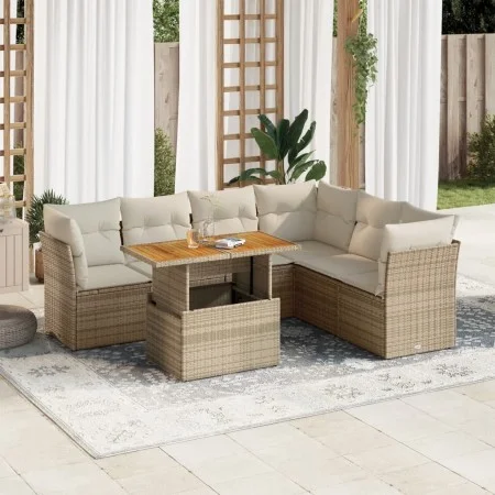 Set sofás de jardín 7 piezas y cojines ratán sintético beige by , Garden sets - Ref: Foro24-3326935, Price: 500,66 €, Discoun...