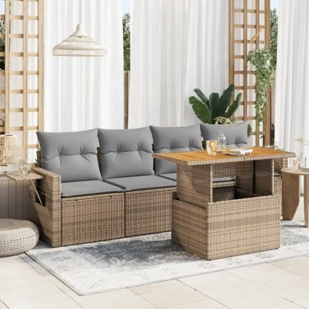 Juego de sofás jardín con cojines 5 pzas ratán sintético beige by , Garden sets - Ref: Foro24-3327097, Price: 378,68 €, Disco...