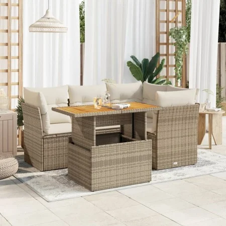 Juego de sofás jardín con cojines 5 pzas ratán sintético beige von , Gartensets - Ref: Foro24-3326921, Preis: 397,32 €, Rabat...