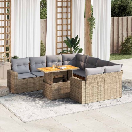 Set de sofás de jardín con cojines 9 pzas ratán sintético beige by , Garden sets - Ref: Foro24-3327020, Price: 659,29 €, Disc...