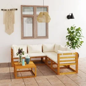 Garden furniture set, 6 pieces, cream cushions, solid acacia wood. by vidaXL, Garden sets - Ref: Foro24-3057643, Price: 549,8...
