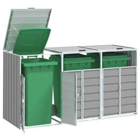 Cobertizo de 3 contenedores basura acero gris 216x81x115 cm by , Waste container supports - Ref: Foro24-4006180, Price: 205,6...