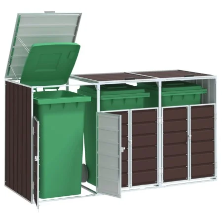 Cobertizo de 3 contenedores basura acero marrón 216x81x115 cm by , Waste container supports - Ref: Foro24-4006182, Price: 238...