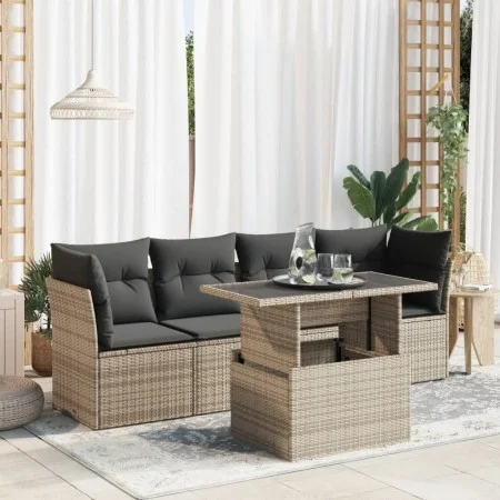 Juego de sofás jardín con cojines 5 pzas ratán sintético gris by , Garden sets - Ref: Foro24-3326091, Price: 337,60 €, Discou...