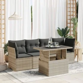 Set de sofás jardín y cojines 5 pzas ratán sintético gris claro by , Garden sets - Ref: Foro24-3326093, Price: 394,91 €, Disc...