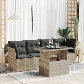 Set de sofás jardín y cojines 5 pzas ratán sintético gris claro von , Gartensets - Ref: Foro24-3326093, Preis: 375,92 €, Raba...