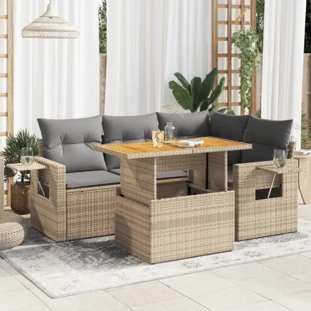 Juego de sofás jardín con cojines 5 pzas ratán sintético beige by , Garden sets - Ref: Foro24-3327146, Price: 408,41 €, Disco...