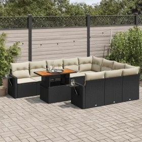 Set de sofás de jardín 11 pzas y cojines ratán sintético negro by , Garden sets - Ref: Foro24-3327199, Price: 741,20 €, Disco...