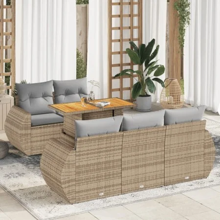 Juego de sofás jardín con cojines 6 pzas ratán sintético beige by , Garden sets - Ref: Foro24-3327216, Price: 505,71 €, Disco...