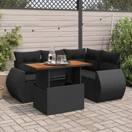 Set de muebles de jardín 5 pzas y cojines ratán sintético negro de , Conjuntos de jardín - Ref: Foro24-3327254, Precio: 386,0...