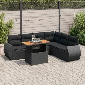 Set de sofás de jardín 7 pzas con cojines ratán sintético negro by , Garden sets - Ref: Foro24-3327268, Price: 489,12 €, Disc...