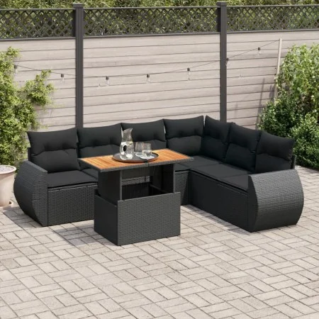 Set de sofás de jardín 7 pzas con cojines ratán sintético negro by , Garden sets - Ref: Foro24-3327268, Price: 497,31 €, Disc...