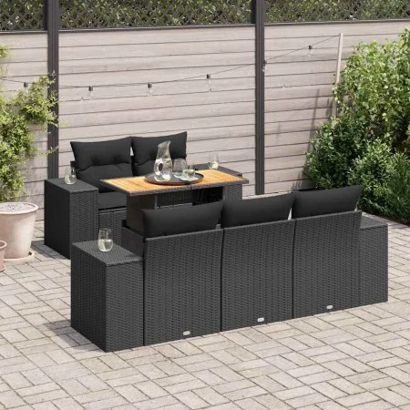 Set de sofás de jardín 6 piezas y cojines ratán sintético negro von , Gartensets - Ref: Foro24-3327324, Preis: 503,66 €, Raba...