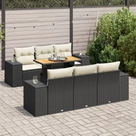 Set de sofás de jardín 7 pzas con cojines ratán sintético negro de , Conjuntos de jardín - Ref: Foro24-3327332, Precio: 527,8...
