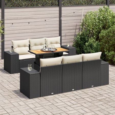 Set de sofás de jardín 7 pzas con cojines ratán sintético negro von , Gartensets - Ref: Foro24-3327332, Preis: 517,92 €, Raba...
