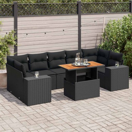 Set de sofás de jardín y cojines 8 piezas ratán sintético negro by , Garden sets - Ref: Foro24-3327345, Price: 582,84 €, Disc...