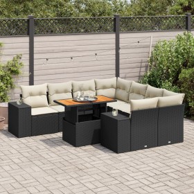 Set de sofás de jardín con cojines 9 pzas ratán sintético negro de , Conjuntos de jardín - Ref: Foro24-3327353, Precio: 598,45 €
