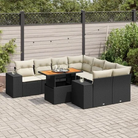 Set de sofás de jardín con cojines 9 pzas ratán sintético negro by , Garden sets - Ref: Foro24-3327353, Price: 599,07 €, Disc...