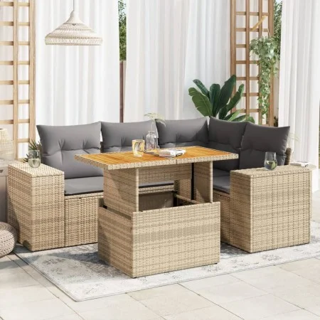 Juego de sofás jardín con cojines 5 pzas ratán sintético beige von , Gartensets - Ref: Foro24-3327370, Preis: 422,96 €, Rabat...