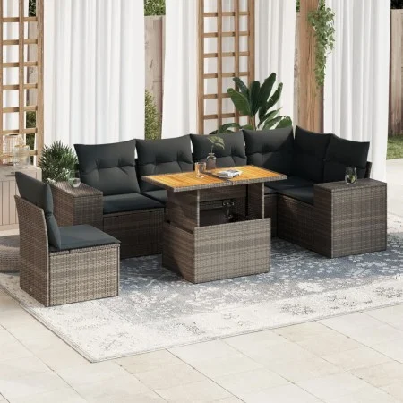 Set de sofás de jardín 7 pzas con cojines ratán sintético gris by , Garden sets - Ref: Foro24-3327385, Price: 491,82 €, Disco...
