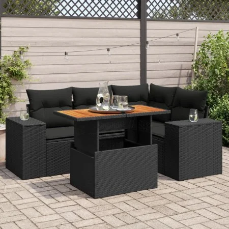 Set de muebles de jardín 5 pzas y cojines ratán sintético negro by , Garden sets - Ref: Foro24-3327366, Price: 403,05 €, Disc...