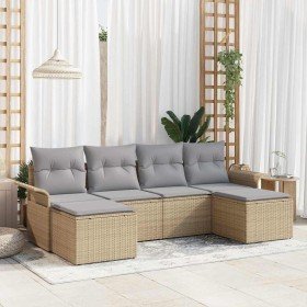 Conjunto de sofá de jardín con cojín 6 pcs Beige Poliratán