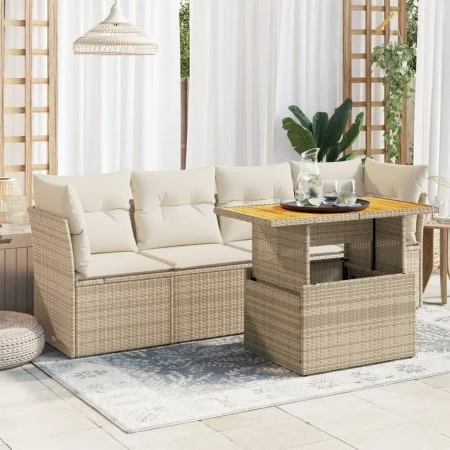 Juego de sofás jardín con cojines 5 pzas ratán sintético beige by , Garden sets - Ref: Foro24-3326879, Price: 378,22 €, Disco...