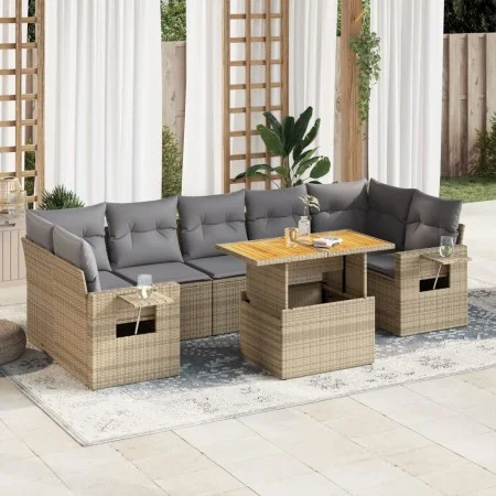 Set de sofás de jardín y cojines 8 piezas ratán sintético beige by , Garden sets - Ref: Foro24-3327125, Price: 580,72 €, Disc...