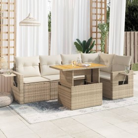Juego de sofás jardín con cojines 6 pzas ratán sintético beige