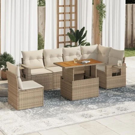 Set sofás de jardín 7 piezas y cojines ratán sintético beige de , Conjuntos de jardín - Ref: Foro24-3327159, Precio: 561,88 €...
