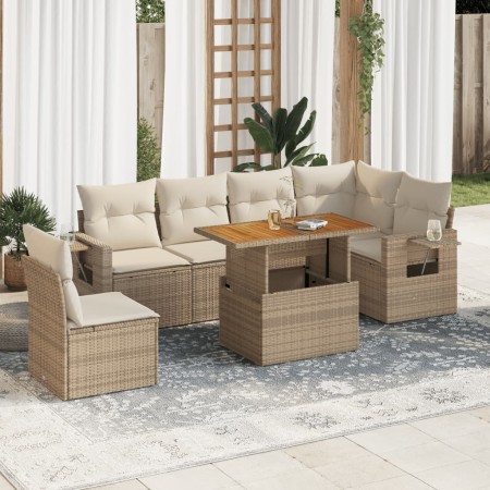 Set sofás de jardín 7 piezas y cojines ratán sintético beige by , Garden sets - Ref: Foro24-3327159, Price: 562,40 €, Discoun...