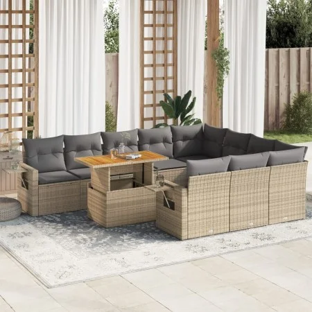 Set de sofás de jardín 11pzas con cojines ratán sintético beige by , Garden sets - Ref: Foro24-3327202, Price: 817,16 €, Disc...