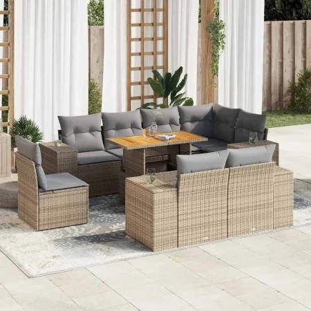 Set de sofás de jardín con cojines 9 pzas ratán sintético beige by , Garden sets - Ref: Foro24-3327391, Price: 738,16 €, Disc...