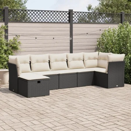 Set de sofás de jardín 7 pzas con cojines ratán sintético negro by , Garden sets - Ref: Foro24-3325302, Price: 419,66 €, Disc...