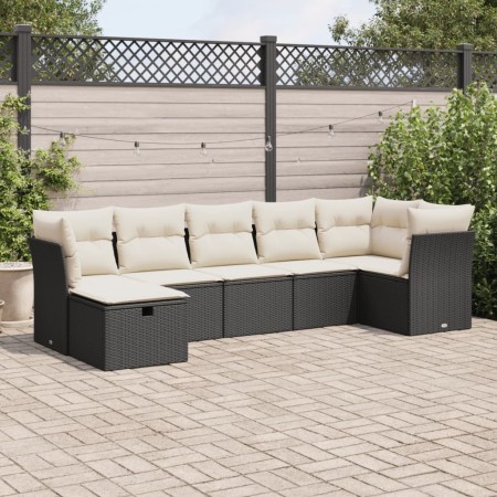 Set de sofás de jardín 7 pzas con cojines ratán sintético negro by , Garden sets - Ref: Foro24-3325302, Price: 423,12 €, Disc...