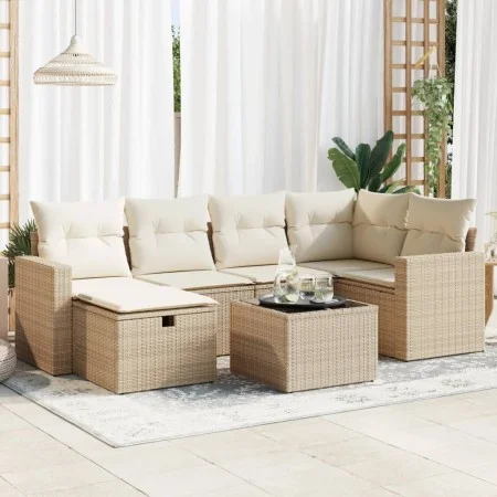 Set sofás de jardín 7 piezas y cojines ratán sintético beige de , Conjuntos de jardín - Ref: Foro24-3325394, Precio: 505,51 €...