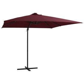 Cantilever umbrella with burgundy red LED lights 250x250 cm by vidaXL, Umbrellas - Ref: Foro24-312310, Price: 88,15 €, Discou...