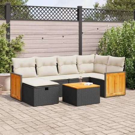 Set de sofás de jardín 7 pzas con cojines ratán sintético negro von , Gartensets - Ref: Foro24-3326032, Preis: 428,79 €, Raba...