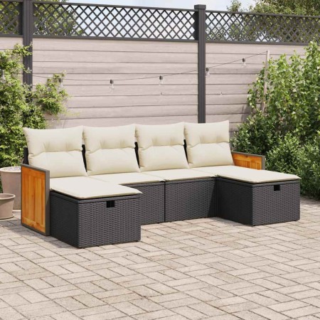 Set de sofás de jardín 6 piezas y cojines ratán sintético negro by , Garden sets - Ref: Foro24-3326053, Price: 353,59 €, Disc...
