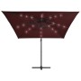 Cantilever umbrella with burgundy red LED lights 250x250 cm by vidaXL, Umbrellas - Ref: Foro24-312310, Price: 88,15 €, Discou...