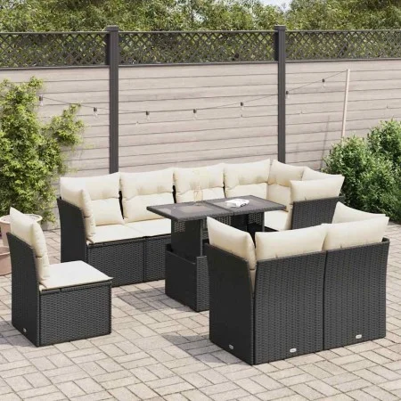 Set de sofás de jardín con cojines 9 pzas ratán sintético negro von , Gartensets - Ref: Foro24-3326177, Preis: 610,95 €, Raba...