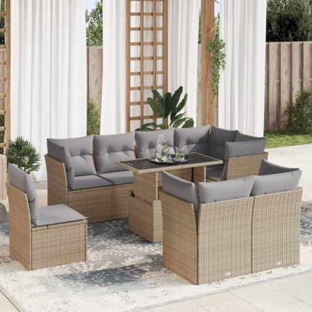 Set de sofás de jardín con cojines 9 pzas ratán sintético beige by , Garden sets - Ref: Foro24-3326180, Price: 638,25 €, Disc...